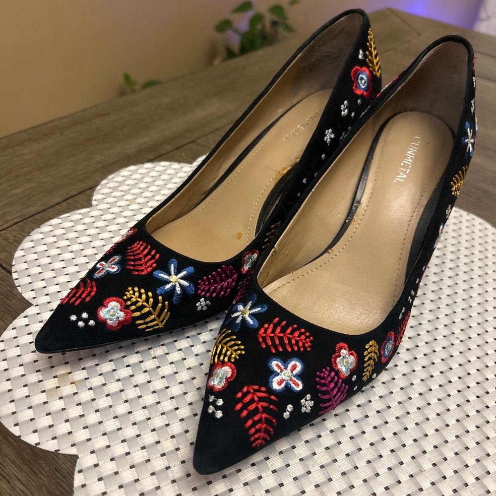 Gunmetal Black Suede Embroidered